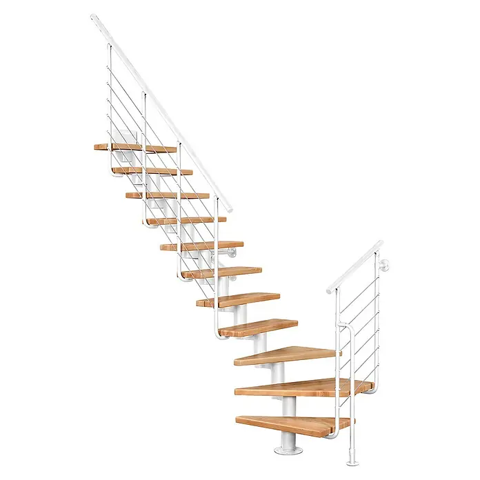 Atrium Mittelholmtreppe Dixi Plus (Farbton Metall: RAL 9003, Breite: 70 cm, Buche, 1/4-gewendelt, Geschosshöhe: 222 cm - 300 cm)