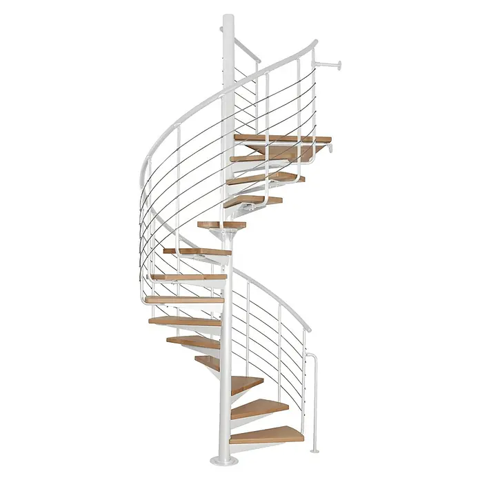Atrium Spindeltreppe System (Farbton Metall: RAL 9003, Durchmesser: 150 cm, Buche, Geschosshöhe: 280 cm - 300 cm)