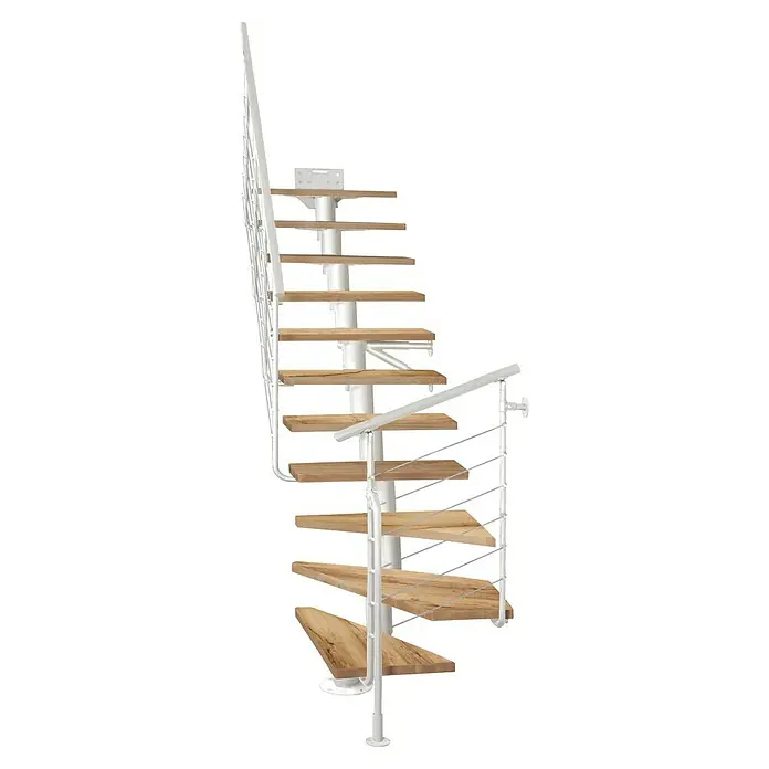 Atrium Mittelholmtreppe Dixi Plus (Farbton Metall: RAL 9003, Breite: 70 cm, Eiche, 1/4-gewendelt, Geschosshöhe: 222 cm - 300 cm)