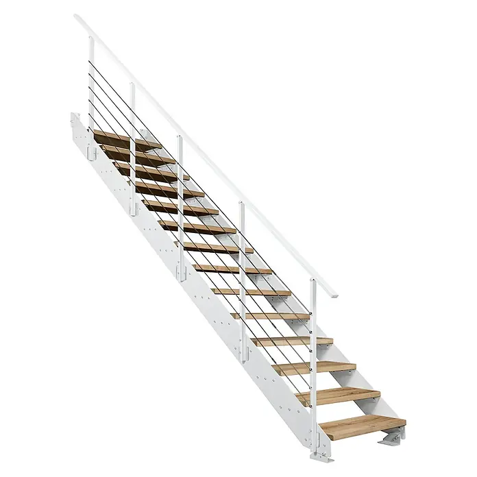Atrium Wangentreppe Prosto Loft (Farbton Metall: RAL 9003, Breite: 80 cm, Eiche, Geschosshöhe: 247,5 cm - 285 cm)
