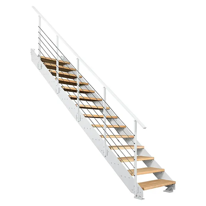 Atrium Wangentreppe Prosto Loft (Farbton Metall: RAL 9003, Breite: 80 cm, Buche, Geschosshöhe: 247,5 cm - 285 cm)