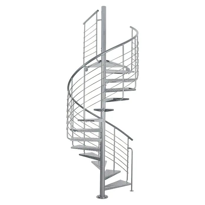 Atrium Spindeltreppe Heavy Metal (Farbton Metall: RAL 9006, Durchmesser: 144 cm, Riffelblech, Geschosshöhe: 280 cm - 300 cm)