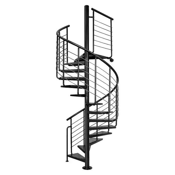 Atrium Spindeltreppe Heavy Metal (Farbton Metall: RAL 9005, Durchmesser: 144 cm, Riffelblech, Geschosshöhe: 280 cm - 300 cm)