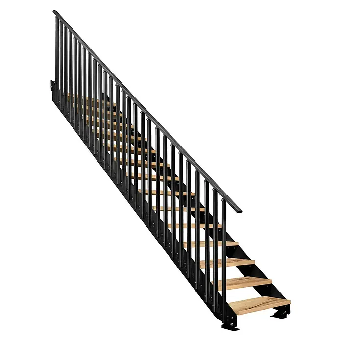 Atrium Wangentreppe Prosto Vertical (Farbton Metall: RAL 9005, Breite: 80 cm, Eiche, 27 Geländerpfosten, Geschosshöhe: 247,5 cm - 285 cm)