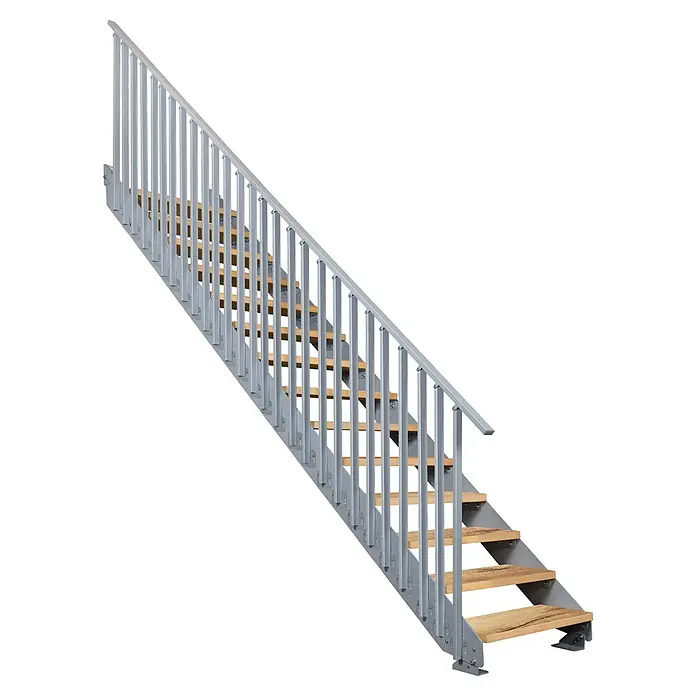 Atrium Wangentreppe Prosto Vertical (Farbton Metall: RAL 9006, Breite: 80 cm, Eiche, 27 Geländerpfosten, Geschosshöhe: 247,5 cm - 285 cm)