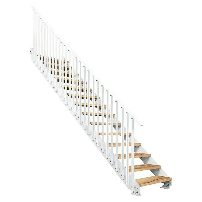 Atrium Wangentreppe Prosto Vertical (Farbton Metall: RAL 9003, Breite: 80 cm, Eiche, 27 Geländerpfosten, Geschosshöhe: 247,5 cm - 285 cm)