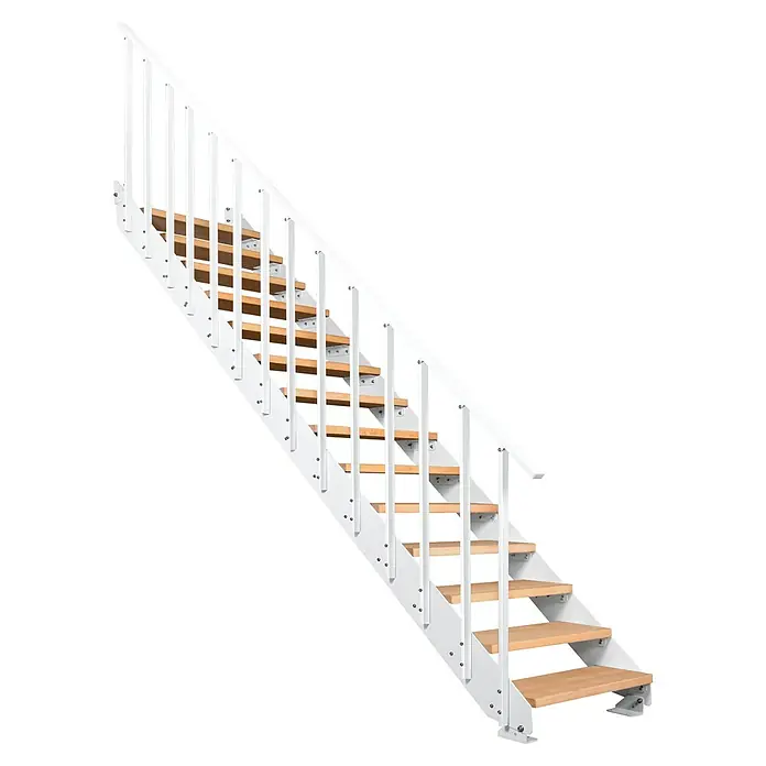 Atrium Wangentreppe Prosto Vertical (Farbton Metall: RAL 9003, Breite: 80 cm, Buche, 14 Geländerpfosten, Geschosshöhe: 247,5 cm - 285 cm)