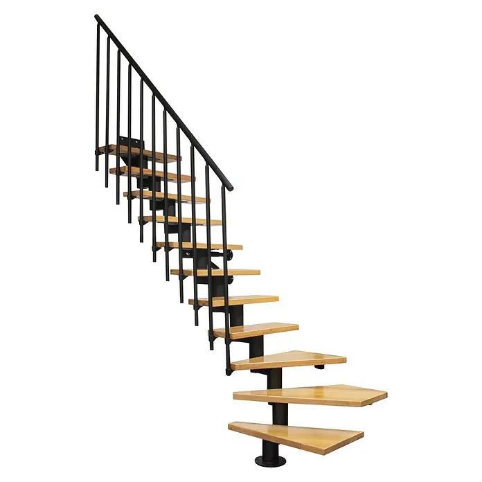 Atrium Mittelholmtreppe Dixi Plus Vertical (Farbton Metall: RAL 9005, Breite: 70 cm, Buche, 1/4-gewendelt, Geschosshöhe: 222 cm - 300 cm)