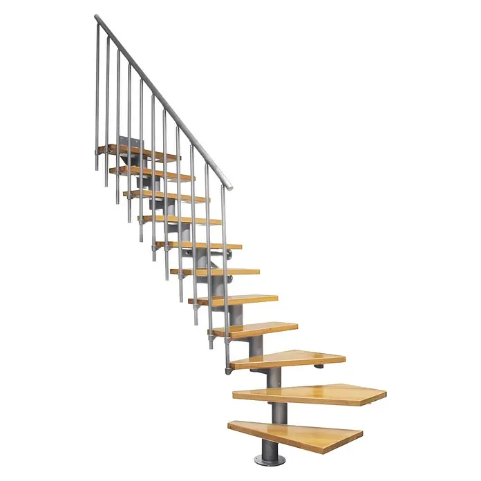 Atrium Mittelholmtreppe Dixi Plus Vertical (Farbton Metall: RAL 9006, Breite: 70 cm, Buche, 1/4-gewendelt, Geschosshöhe: 222 cm - 300 cm)