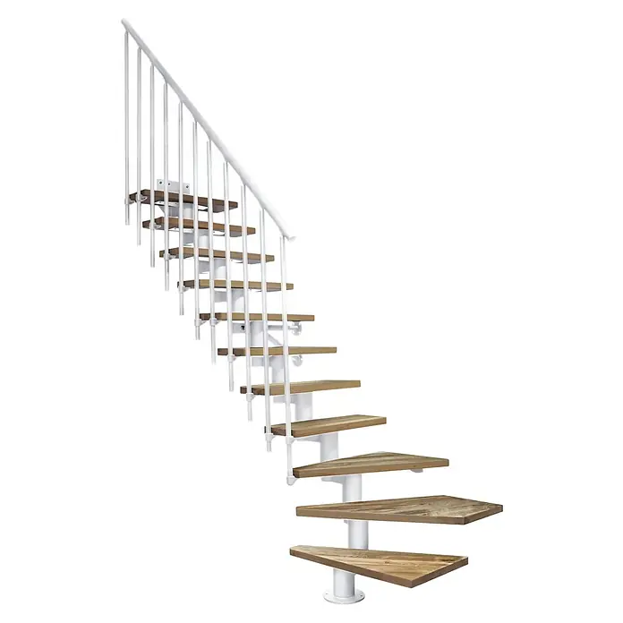 Atrium Mittelholmtreppe Dixi Plus Vertical (Farbton Metall: RAL 9003, Breite: 70 cm, Eiche, 1/4-gewendelt, Geschosshöhe: 222 cm - 300 cm)