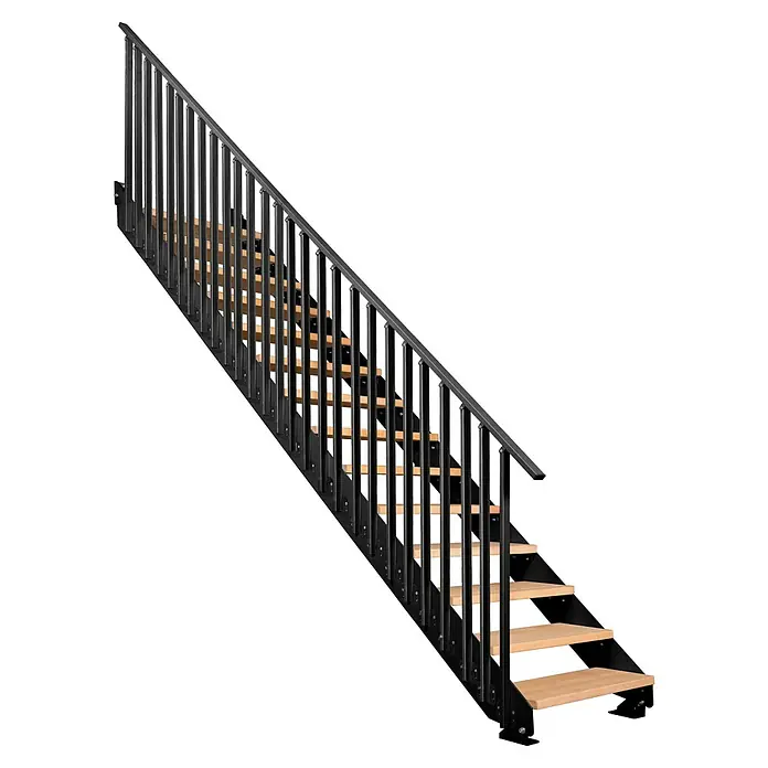 Atrium Wangentreppe Prosto Vertical (Farbton Metall: RAL 9005, Breite: 80 cm, Buche, 27 Geländerpfosten, Geschosshöhe: 247,5 cm - 285 cm)