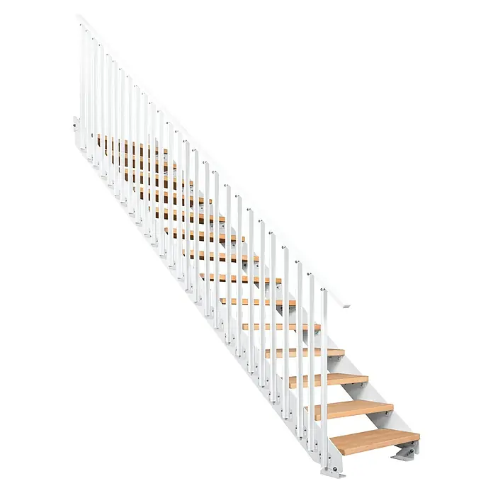 Atrium Wangentreppe Prosto Vertical (Farbton Metall: RAL 9003, Breite: 80 cm, Buche, 27 Geländerpfosten, Geschosshöhe: 247,5 cm - 285 cm)