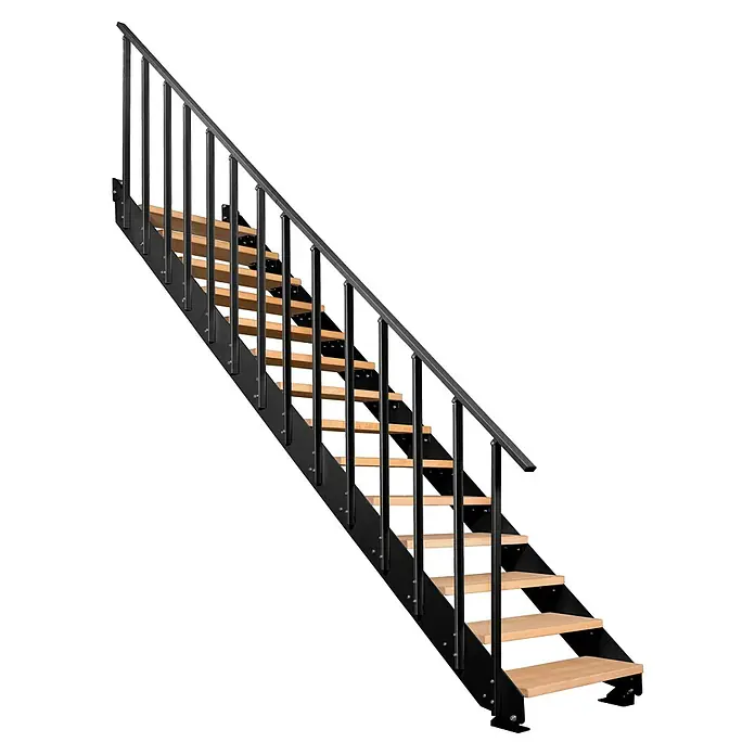 Atrium Wangentreppe Prosto Vertical (Farbton Metall: RAL 9005, Breite: 80 cm, Buche, 14 Geländerpfosten, Geschosshöhe: 247,5 cm - 285 cm)