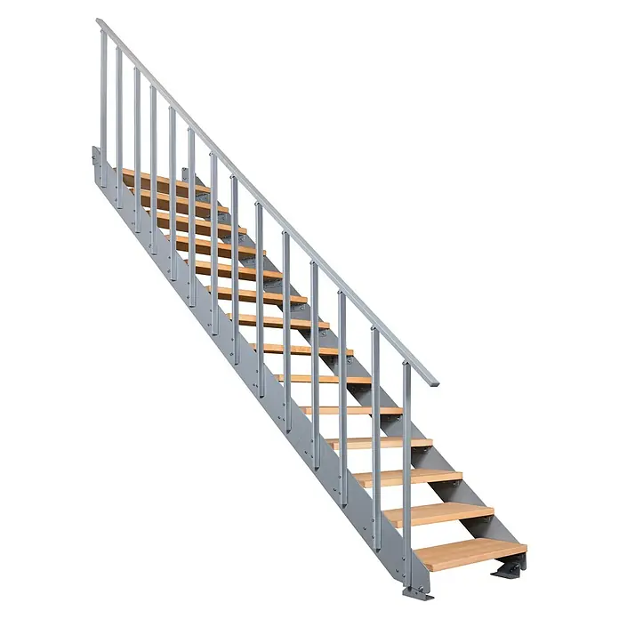 Atrium Wangentreppe Prosto Vertical (Farbton Metall: RAL 9006, Breite: 80 cm, Buche, 14 Geländerpfosten, Geschosshöhe: 247,5 cm - 285 cm)