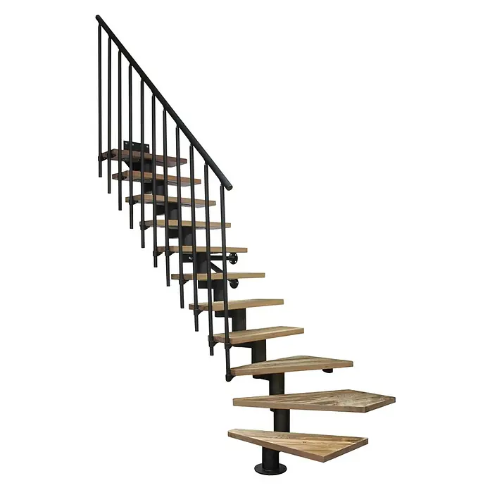 Atrium Mittelholmtreppe Dixi Plus Vertical (Farbton Metall: RAL 9005, Breite: 70 cm, Eiche, 1/4-gewendelt, Geschosshöhe: 222 cm - 300 cm)