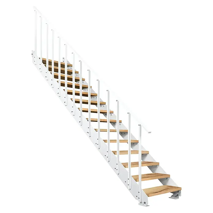 Atrium Wangentreppe Prosto Vertical (Farbton Metall: RAL 9003, Breite: 80 cm, Eiche, 14 Geländerpfosten, Geschosshöhe: 247,5 cm - 285 cm)
