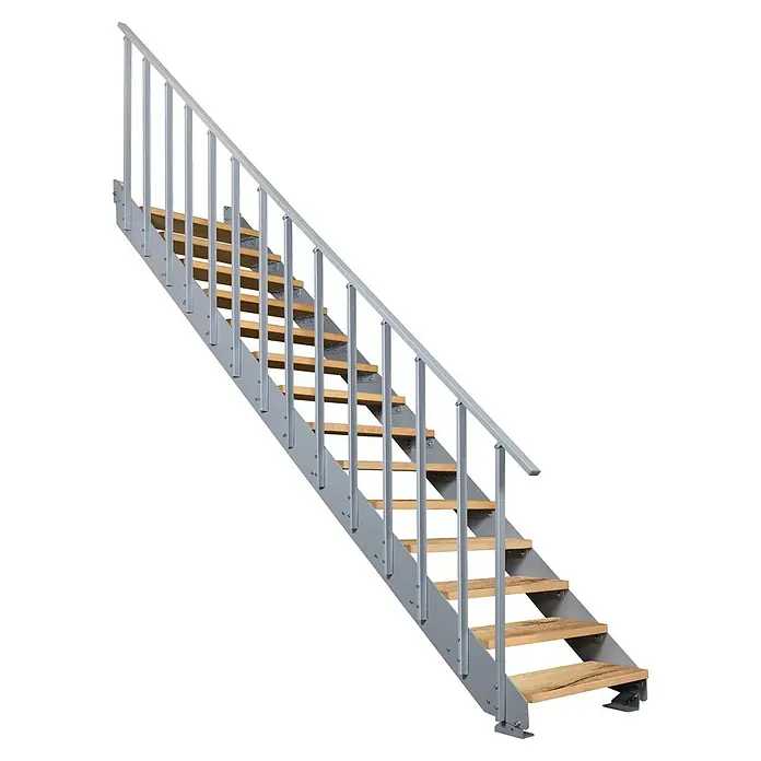 Atrium Wangentreppe Prosto Vertical (Farbton Metall: RAL 9006, Breite: 80 cm, Eiche, 14 Geländerpfosten, Geschosshöhe: 247,5 cm - 285 cm)
