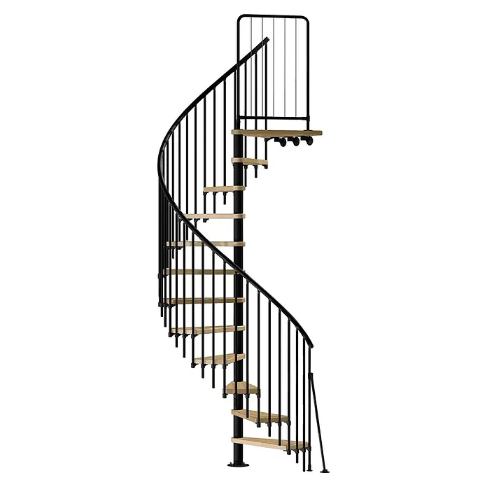 Atrium Spindeltreppe Novo Vertical (Farbton Metall: RAL 9005, Durchmesser: 120 cm, Buche, Geschosshöhe: 271,4 cm - 313,5 cm)