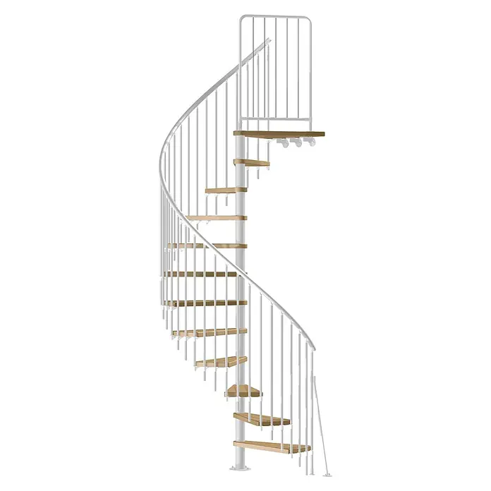Atrium Spindeltreppe Novo Vertical (Farbton Metall: RAL 9003, Durchmesser: 120 cm, Buche, Geschosshöhe: 271,4 cm - 313,5 cm)