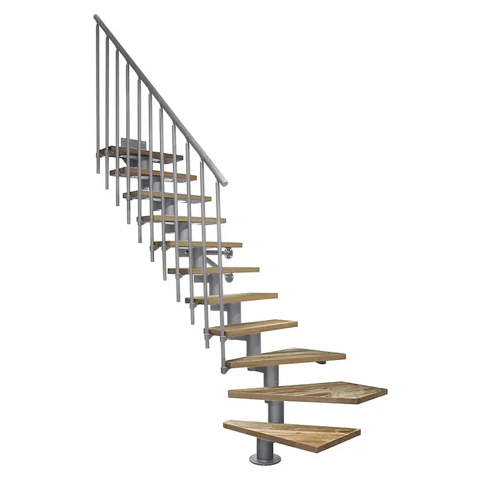 Atrium Mittelholmtreppe Dixi Plus Vertical (Farbton Metall: RAL 9006, Breite: 70 cm, Eiche, 1/4-gewendelt, Geschosshöhe: 222 cm - 300 cm)