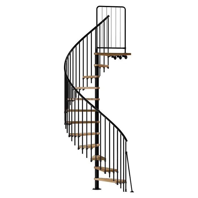 Atrium Spindeltreppe Novo Vertical (Farbton Metall: RAL 9005, Durchmesser: 140 cm, Eiche, Geschosshöhe: 271,4 cm - 313,5 cm)