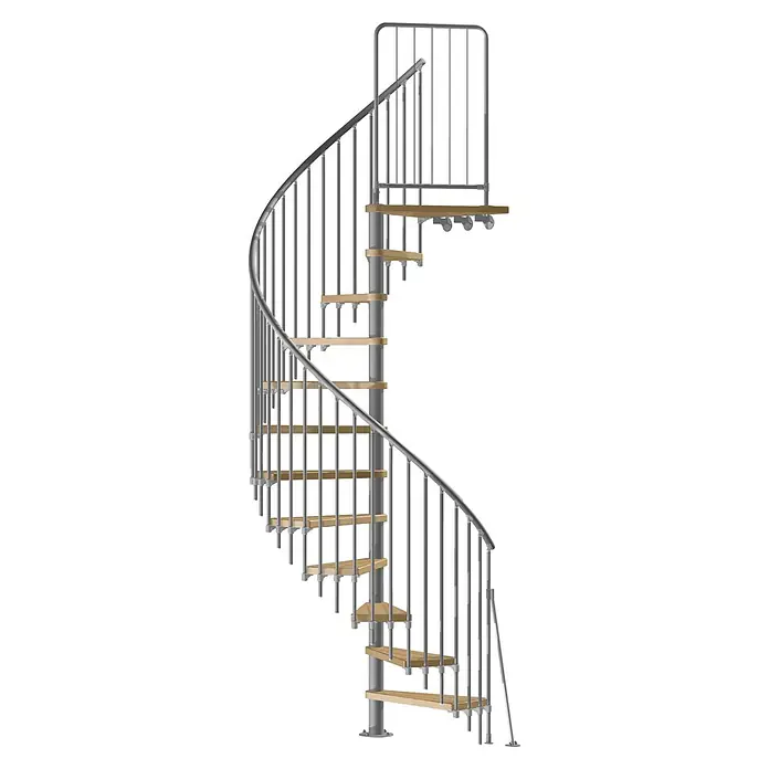 Atrium Spindeltreppe Novo Vertical (Farbton Metall: RAL 9006, Durchmesser: 140 cm, Eiche, Geschosshöhe: 271,4 cm - 313,5 cm)