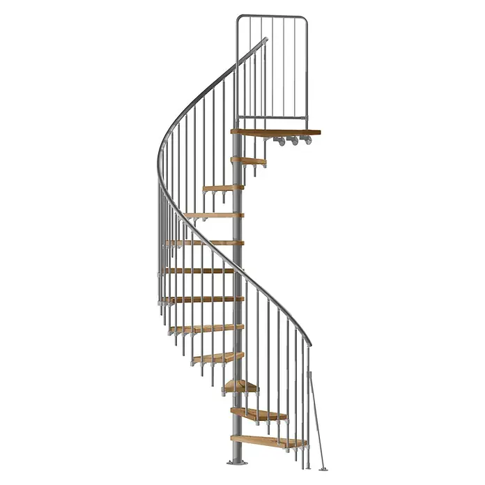 Atrium Spindeltreppe Novo Vertical (Farbton Metall: RAL 9006, Durchmesser: 160 cm, Eiche, Geschosshöhe: 271,4 cm - 313,5 cm)