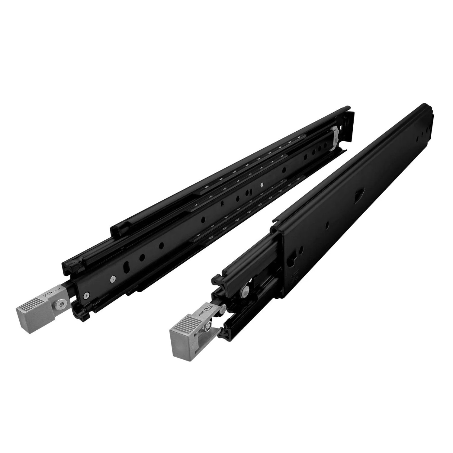 SOTECH Schwerlastauszug 200 kg KV2-200-H76-750 EH 762 mm Schwarz VarioSlide Zweihandverriegelung mit Lock In Out Einrastfunktion Grauer Hebel