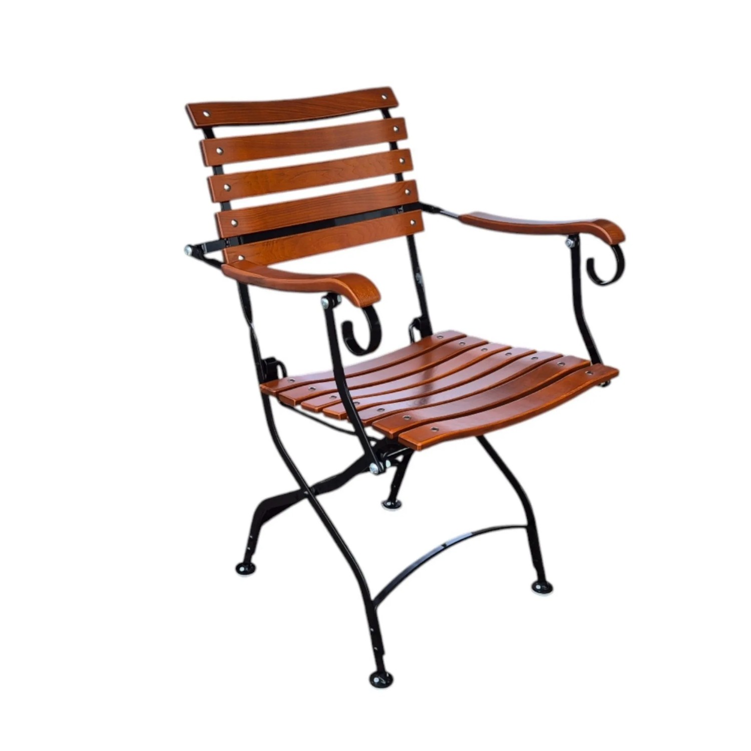 CHEFGASTRO Biergartensessel BAVARIA Mit Armlehne Made In Germany 1 Sitzer HxBxT 90x42x46cm Klappbar Wetterfest & UV-beständig Eschenholz Schwarz/Braun
