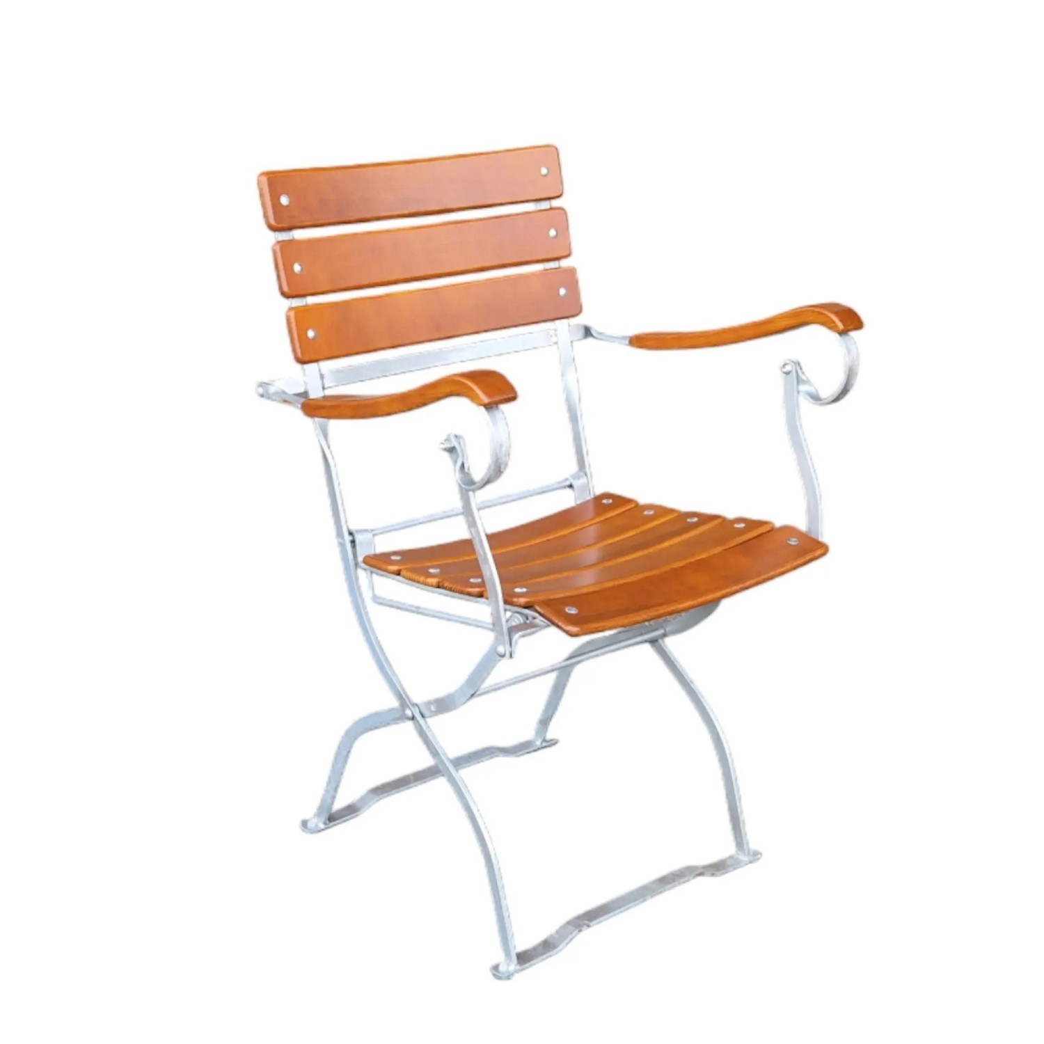CHEFGASTRO Biergartenstuhl BERGWIESE Mit Armlehne Made In Germany 1-Sitzer HxBxT 89x42x42cm Wetterfest & UV-beständig Eschenholz Silber/Braun
