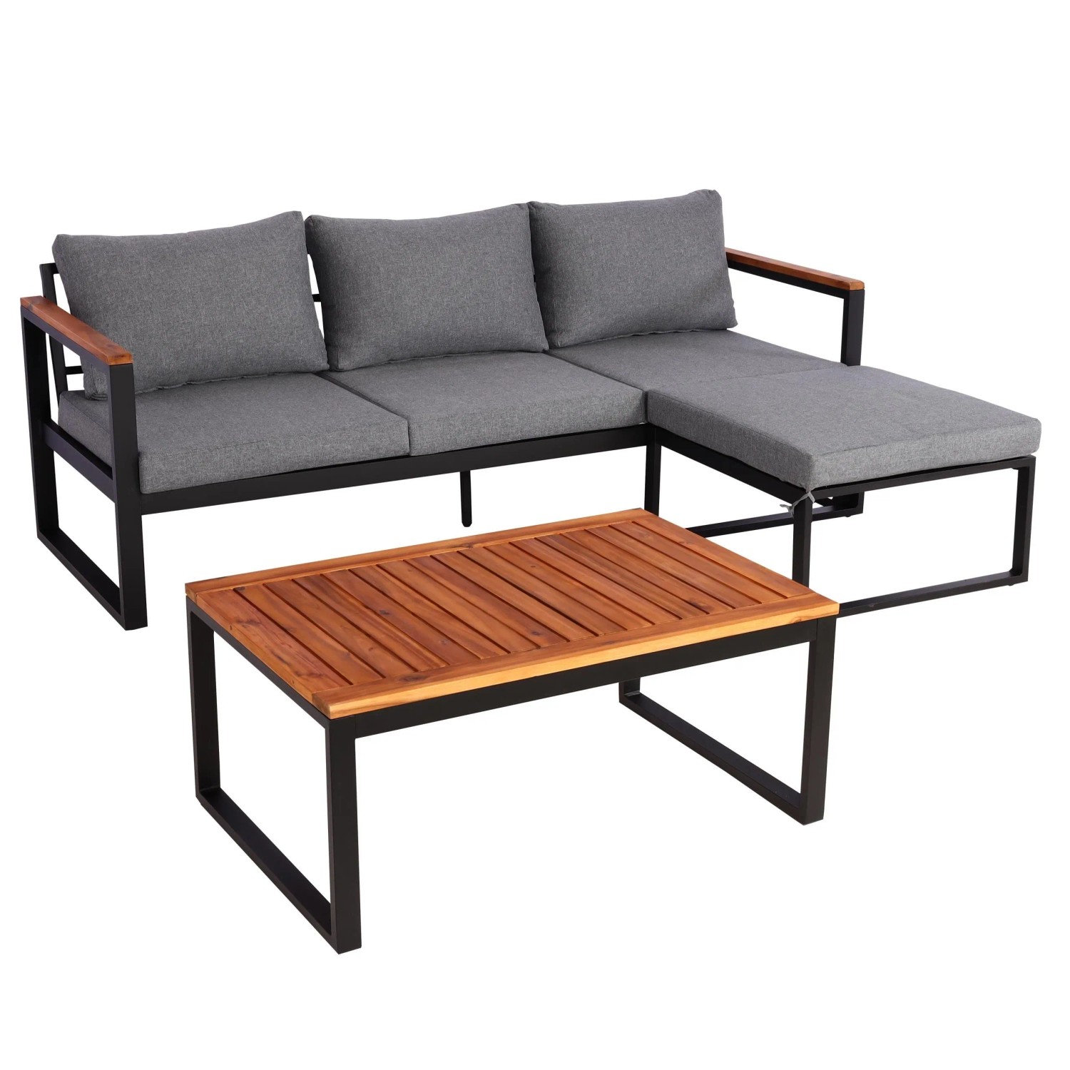PROREGAL Garten-Garnitur Gartenlounge Sitzgruppe Lounge-Set Sofa Aluminium Akazie Holz MVG-Zertifiziert Dunkelgrau