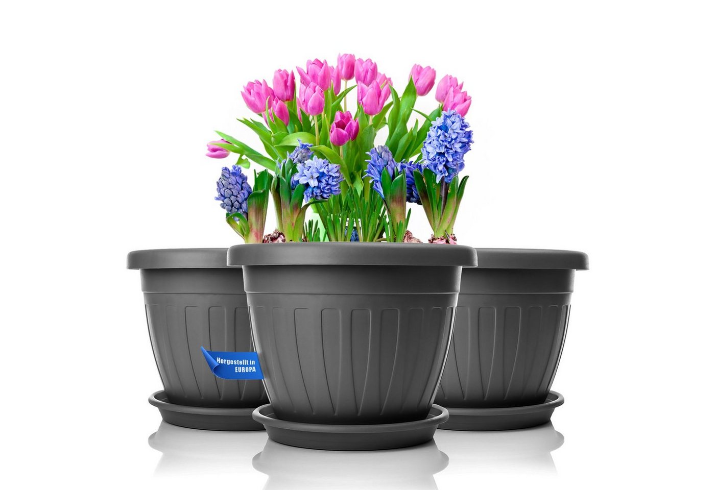 BigDean 3x Blumentopf Mit Untersetzer Rund Durchmesser 33xH25 Cm Anthrazit Wetterfester Pflanzkübel Wasserablauf UV Beständig Aus Bruchsicherem BigDean 3x Blumentopf Mit Untersetzer Rund Ø33xH25 Cm Anthrazit Wetterfester Pflanzkübel Wasserablauf UV Beständig Aus Bruchsicherem Kunststoff Innen Bild 4