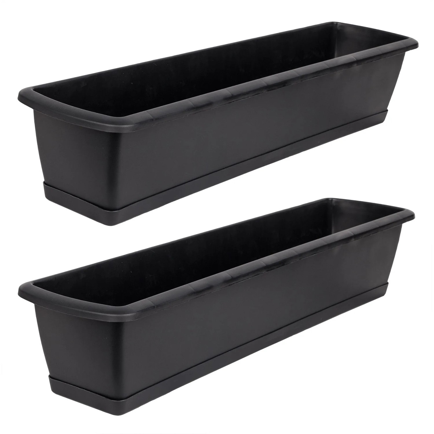 BigDean 2er Set Blumenkasten mit Untersetzer 80 cm Lang Anthrazit aus PP Kunststoff Balkon Pflanzkasten Schmal Balkonkasten