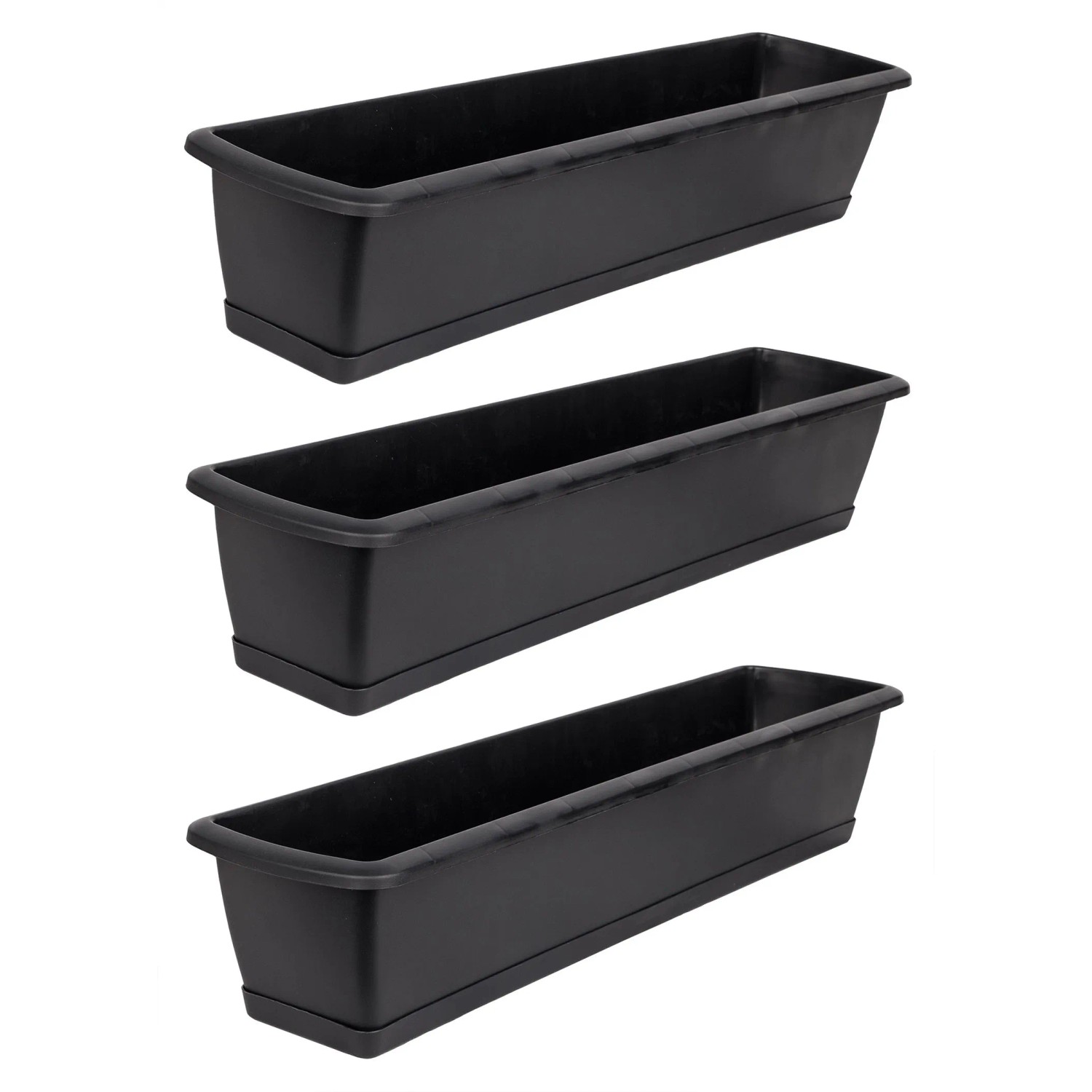 BigDean 3er Set Blumenkasten mit Untersetzer 80 cm Lang Anthrazit aus PP Kunststoff Balkon Pflanzkasten Schmal Balkonkasten
