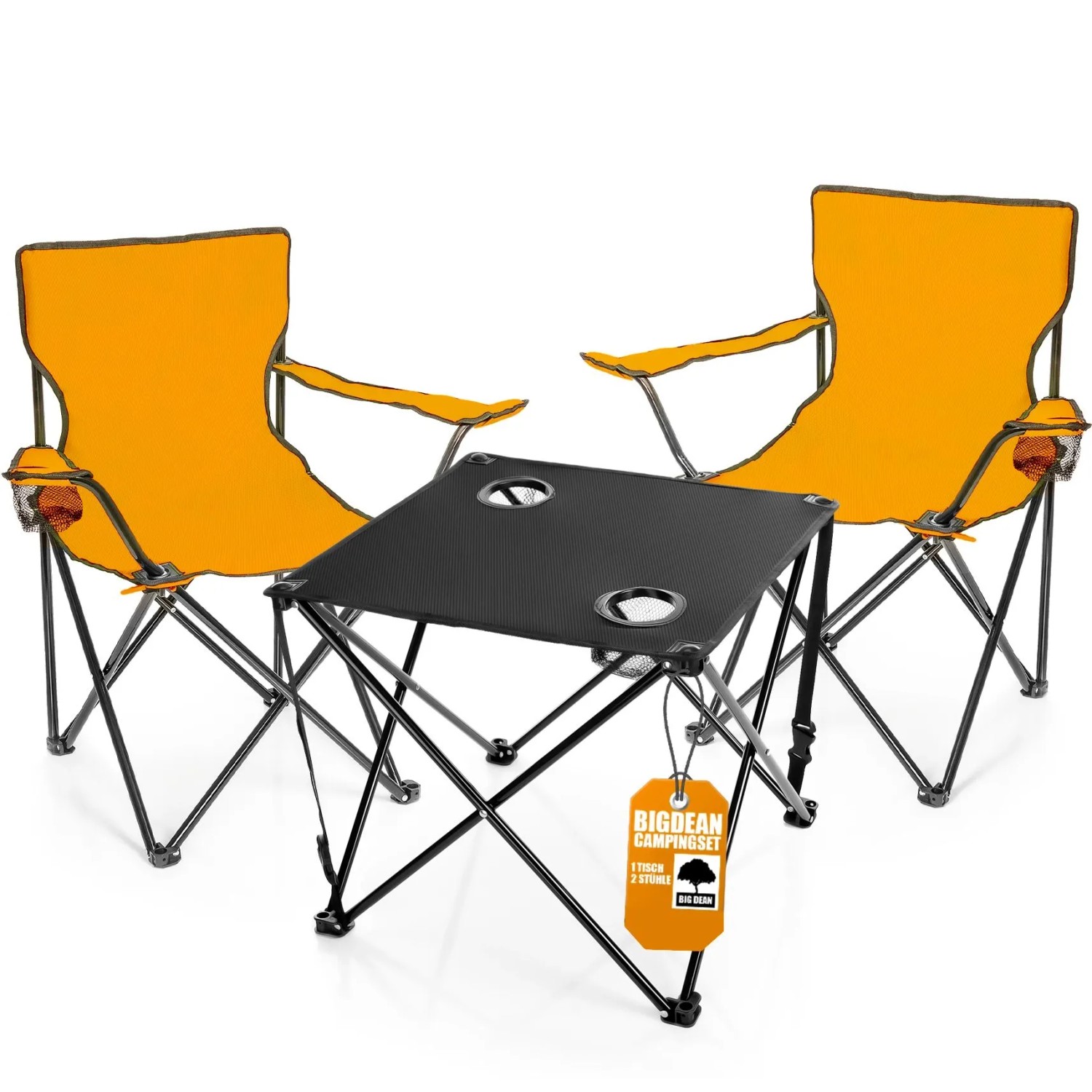 BigDean 2 Stück Campingstuhl Mit Campingtisch Faltbar Faltstuhl In Neon Orange Mit Getränkehalter Und Tragetasche Ideal Für Camping Festival Und Mehr BigDean 2 Stück Campingstuhl mit Campingtisch Faltbar Faltstuhl in Neon Orange mit Getränkehalter & Tragetasche Ideal für Camping Festival & Mehr