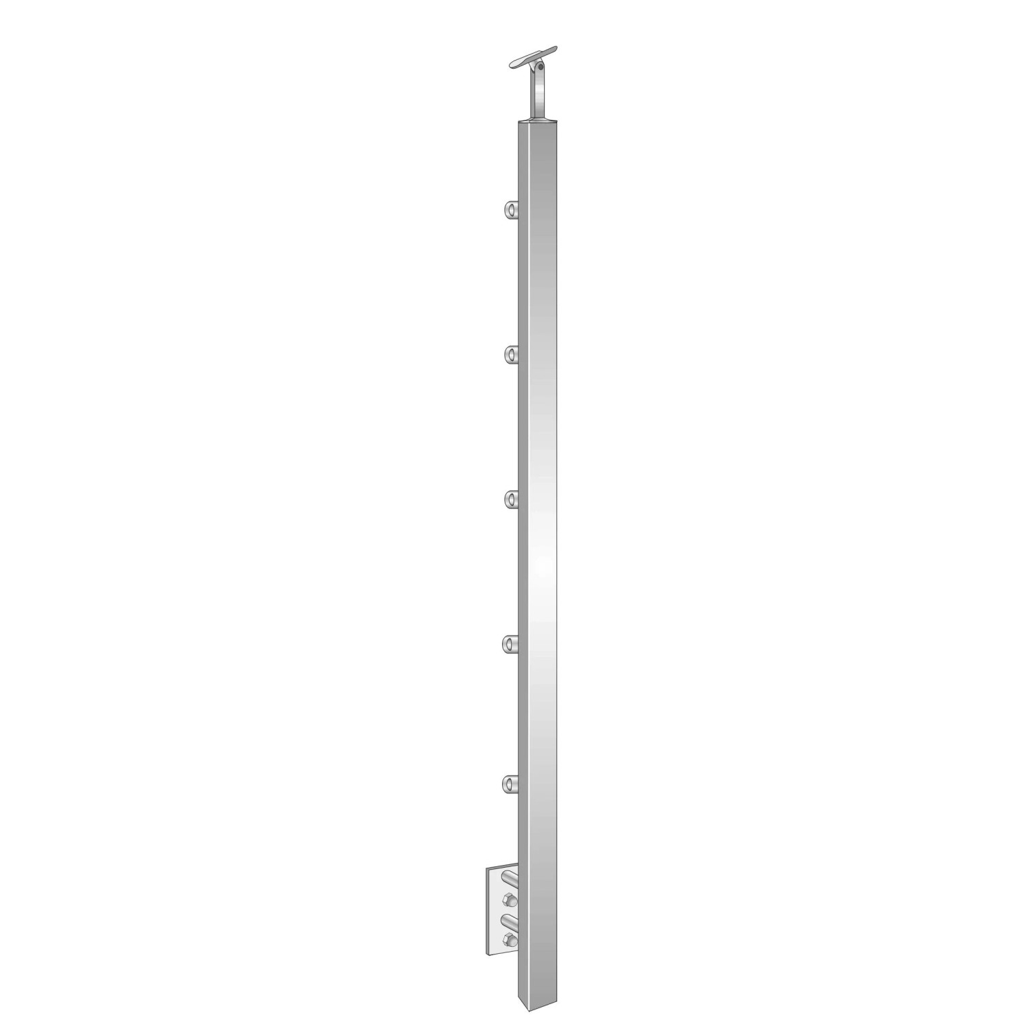 FeNau Treppenpfosten Edelstahl AISI 304 1000 mm 40x40 mm Seitlich Mit 5 Füllstabhaltern
