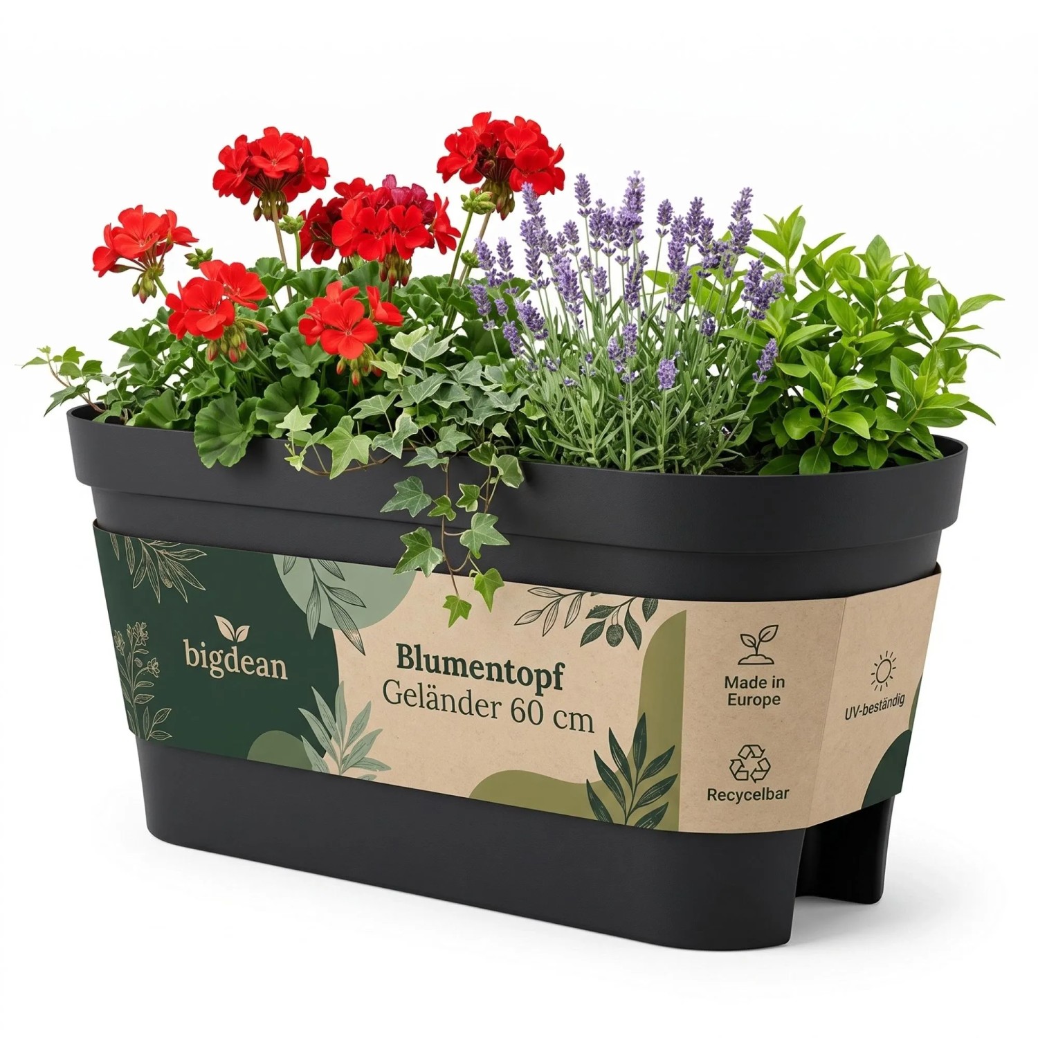 BigDean Blumenkasten Balkongeländer 60cm Anthrazit Balkonkasten Inklusive Halterung Blumentopf Zum Aufhängen Wasserablauf Gegen