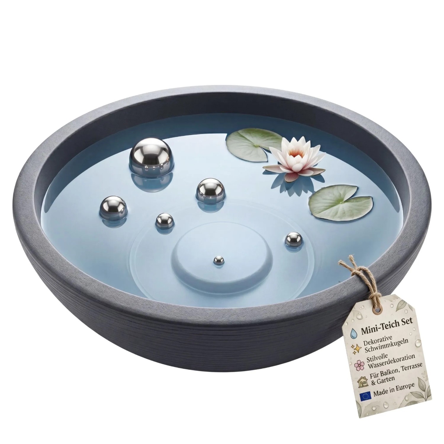 BigDean XL Miniteich Brunnen Set Schale Mit Teichkugeln Innen Und Außen Komplettset 60cm Durchmeseser