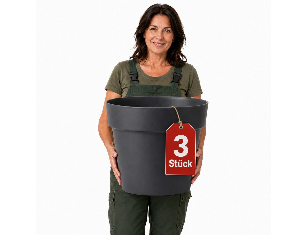 BigDean 3 Stück Blumentopf ca Ø 50 cm Classic Anthrazit Pflanzkübel Groß Außen Mit Wasserspeicher Wetterfester Kunststoff Pflanzkübel Groß Innen Bild 3