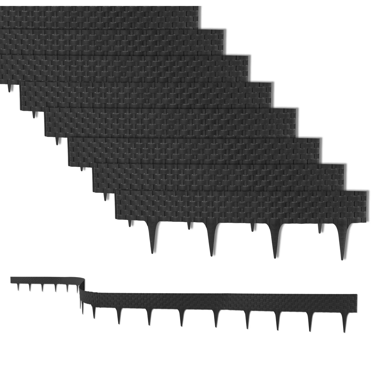 BigDean 19.2 m Rasenkante mit 24 Elemente Á 80 cm Biegbarer Kunststoff in Rattan Design Beeteinfassung Beetumrandung Palisaden 9.5 cm Hoch