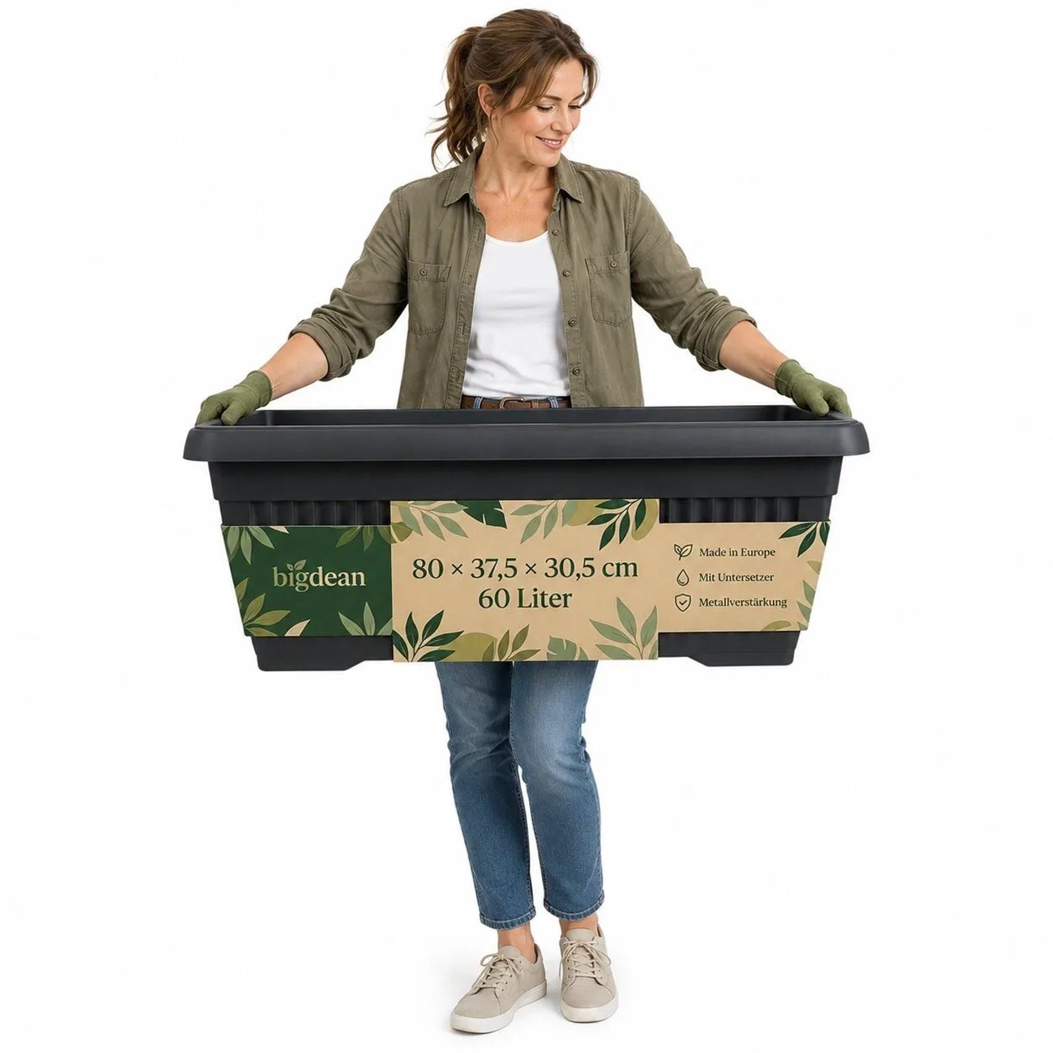 BigDean Blumenkübel Jumbo 80x37,5x30,5cm 60 Liter Mediterranes Design Inkl. Untersetzer Anthrazit