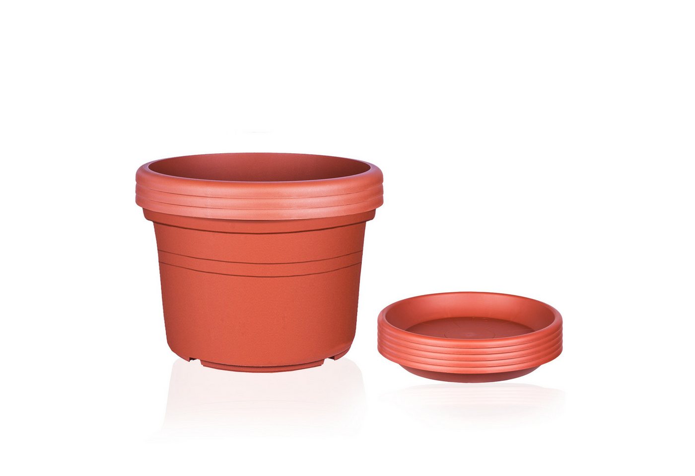 BigDean 3X Blumentopf Ø 25 cm Farbe Terrakotta & Untersetzer Kunststoff Pflanztopf Containertopf Übertopf Pflanzkübel Rund 25 x 18 cm Blumentöpfe