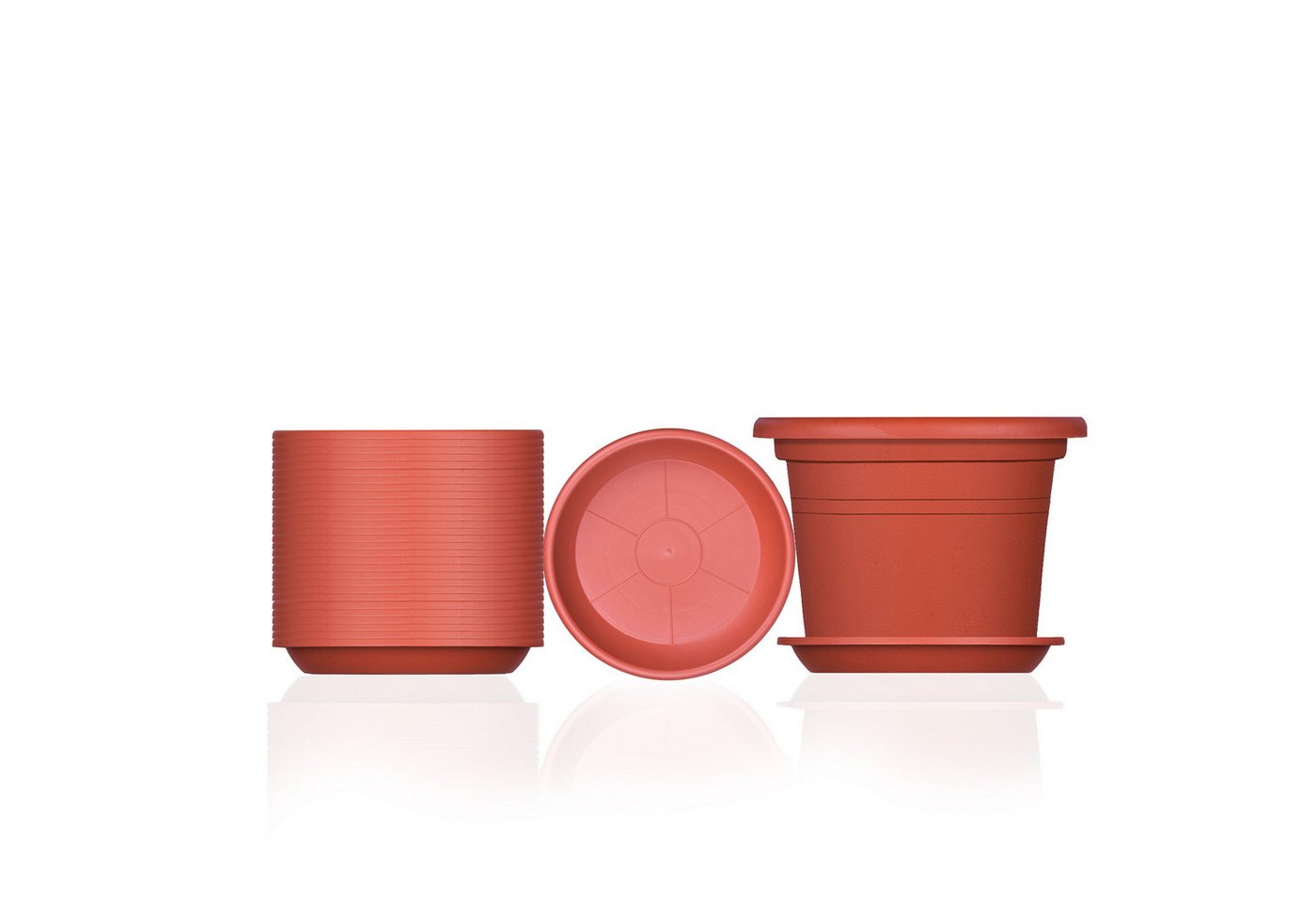BigDean 3X Blumentopf Ø 25 cm Farbe Terrakotta & Untersetzer Kunststoff Pflanztopf Containertopf Übertopf Pflanzkübel Rund 25 x 18 cm Blumentöpfe Bild 3
