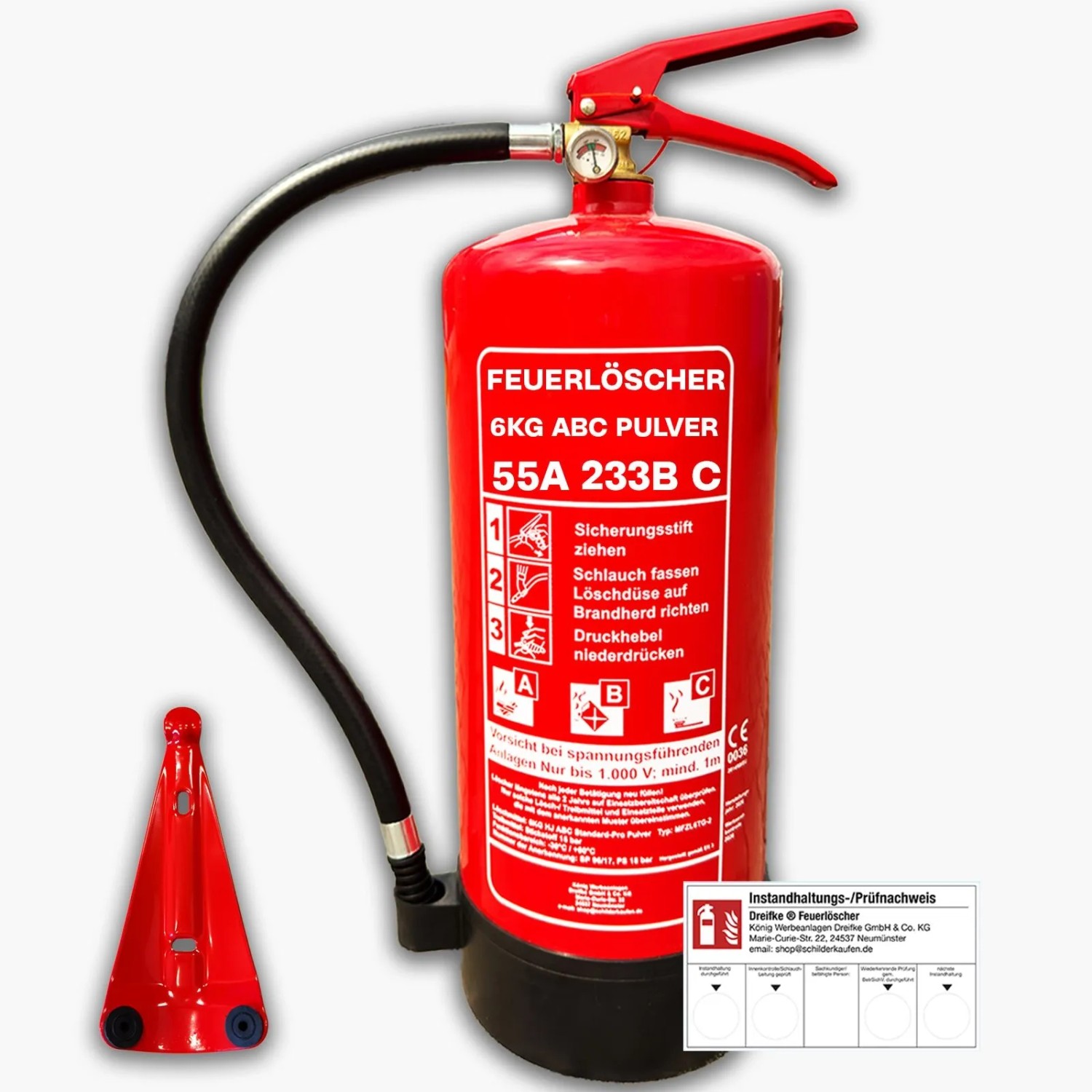 Dreifke Pulver-Feuerlöscher ABC 6 kg 55A 233B C 15 LE mit Wandhalter