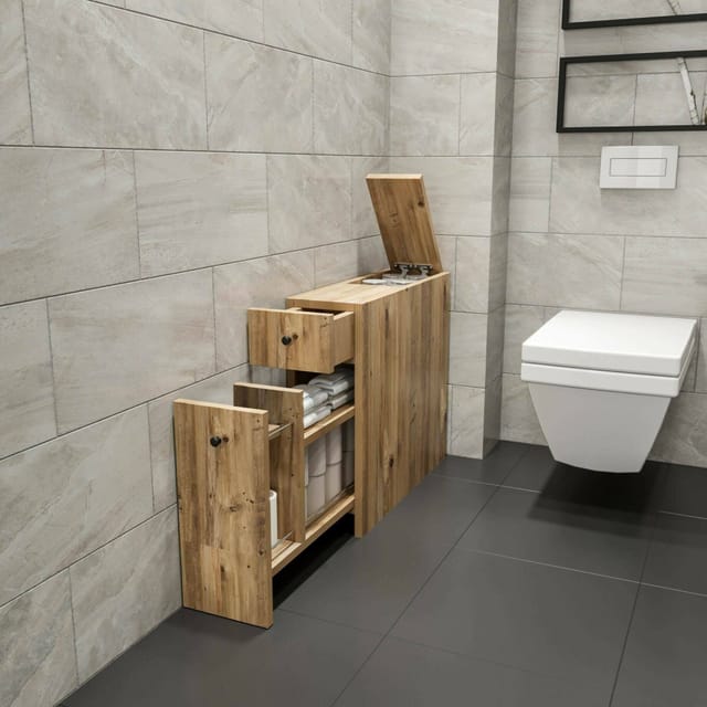 Badezimmermöbel Galene, Badezimmerschrank, Mehrzweckschrank, Hängeschrank Mit Spiegel, 20x60h55 Cm, Eiche, Mit Verstärkter Verpackung - Dmora