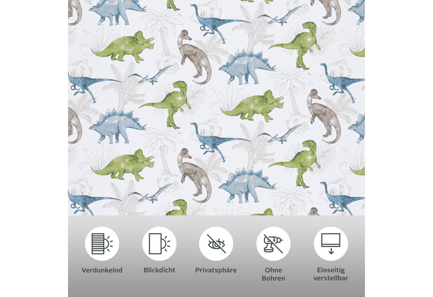 Rollo DINO, ohne Bohren, verdunkelnd, DIno-Motiv, freihängend, OTTO home, verdunkelnd, ohne Bohren, freihängend, Klemmfix, Fixmaß, Klemmfix, DINO, Kinderrollo, für Fenster -NEUHEIT! Bild 2