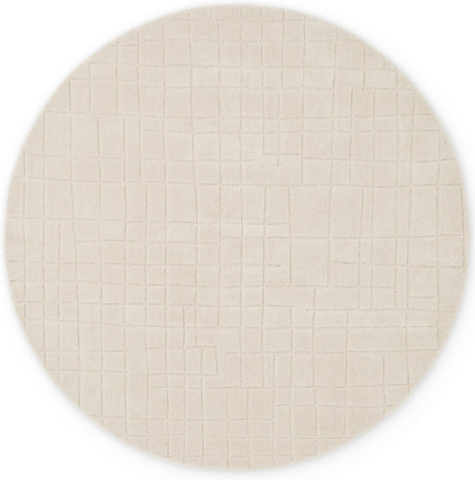 Villeroy & Boch Wollteppich Kenso, rund, Höhe: 15 mm, Wolle, Kariert, Natur, Handgemacht, Wohnzimmer, Schlafzimmer, Hygge Bild 2