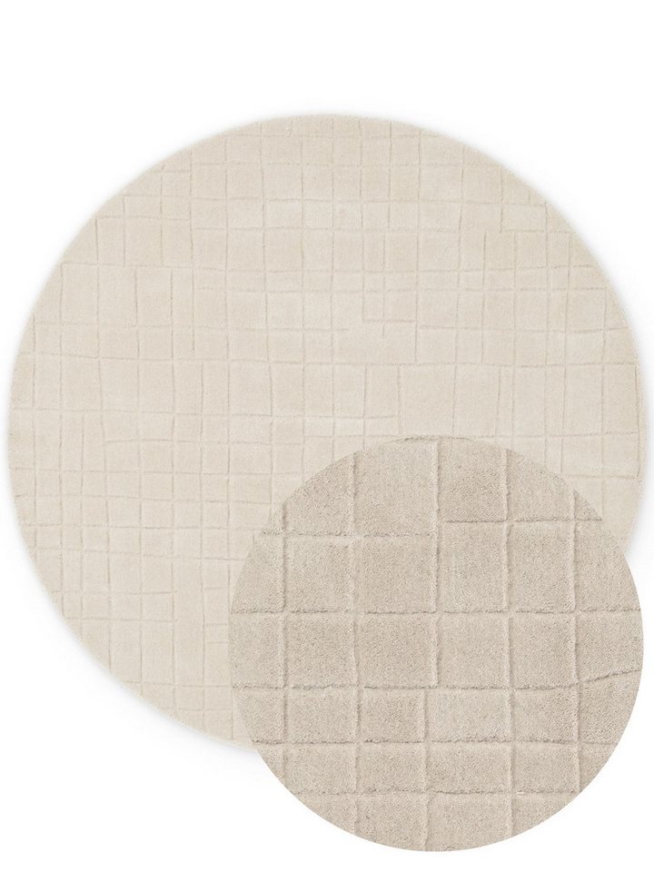Villeroy & Boch Wollteppich Kenso, rund, Höhe: 15 mm, Wolle, Kariert, Natur, Handgemacht, Wohnzimmer, Schlafzimmer, Hygge Bild 5