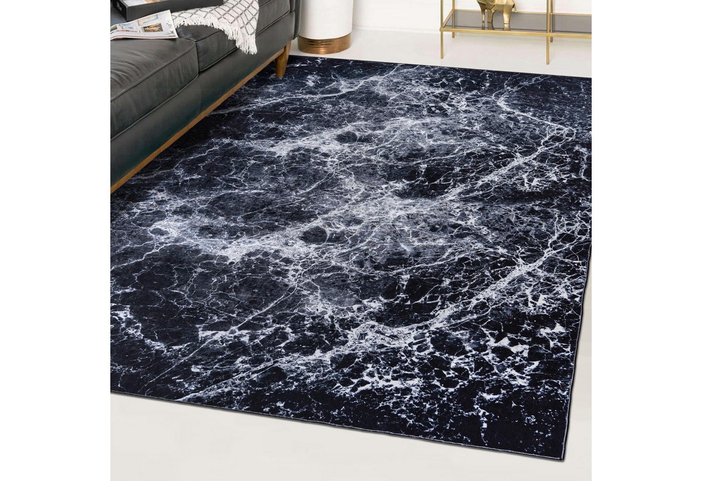Mazovia Designteppich Glamour Marmor Schwarz Anthrazit Wohnzimmer, Schlafzimmer, Esszimmer, Fußbodenheizung