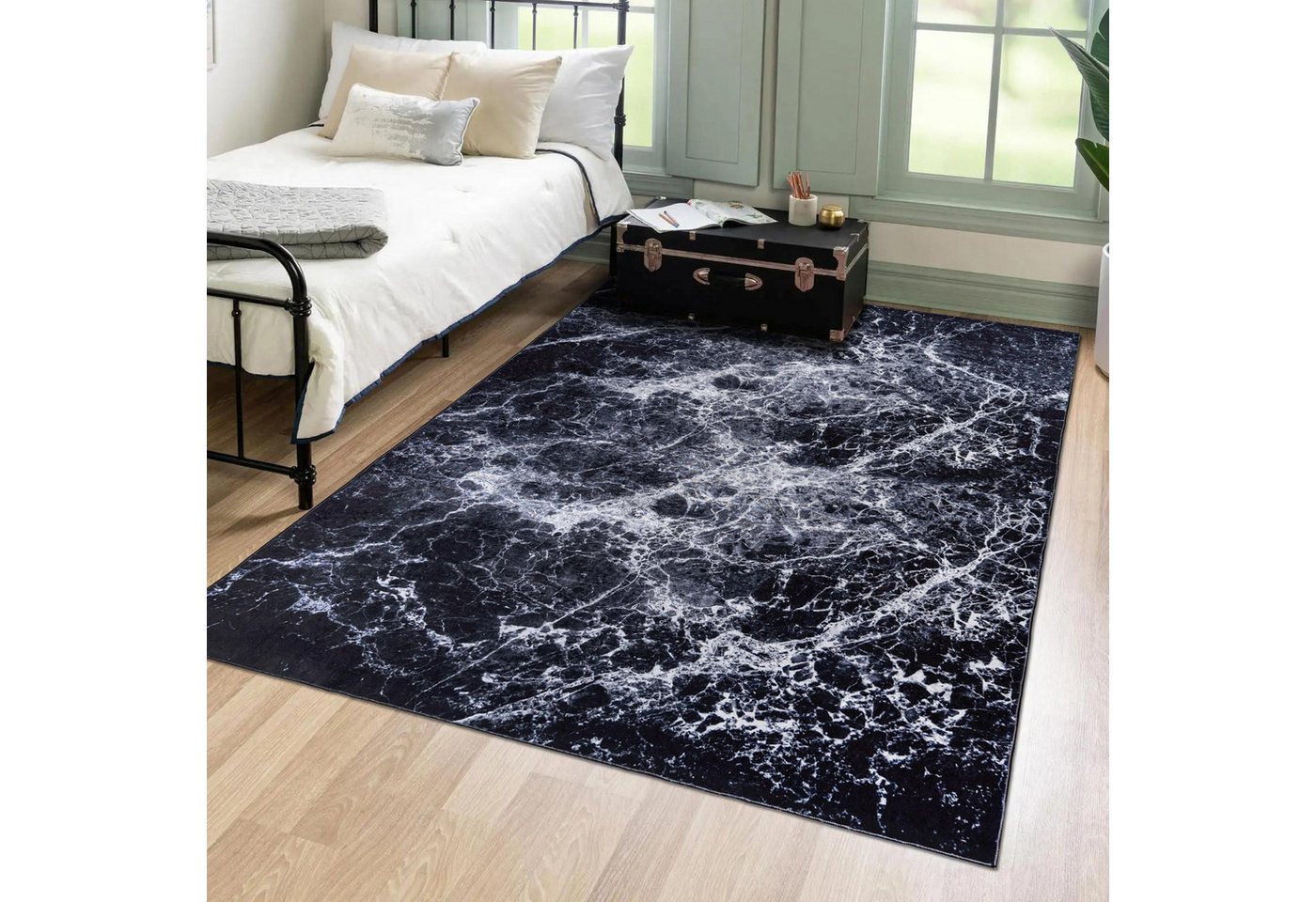 Mazovia Designteppich Glamour Marmor Schwarz Anthrazit Wohnzimmer, Schlafzimmer, Esszimmer, Fußbodenheizung Bild 2